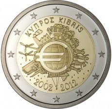 Cyprus 2 Euro 2012, 10 jaar Chartale Euro, FDC